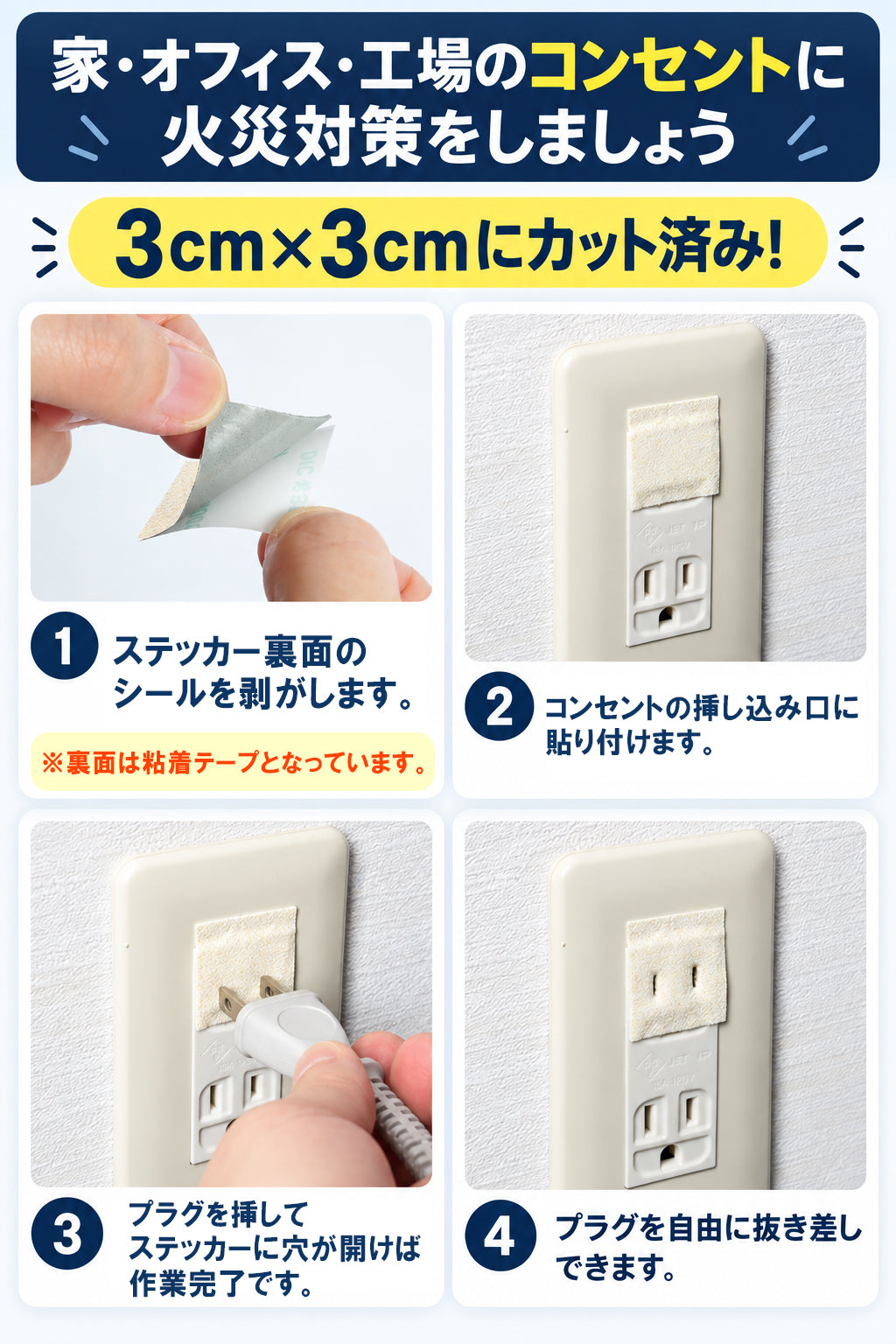 Fire Fighting Sticker（ファイア ファイティング ステッカー） 自己消火ステッカー ウルトラスーパーホワイト ３×３cm カット済み 消火能力2倍 日本製 トラッキング火災 初期消火 対策